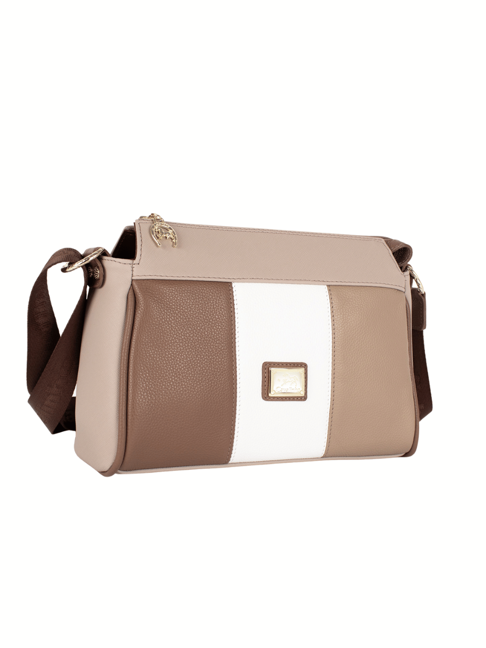 Cavalinho Soft Skin Leather Crossbody Bag SKU 16070344.31 #color_Tan / White / Beige