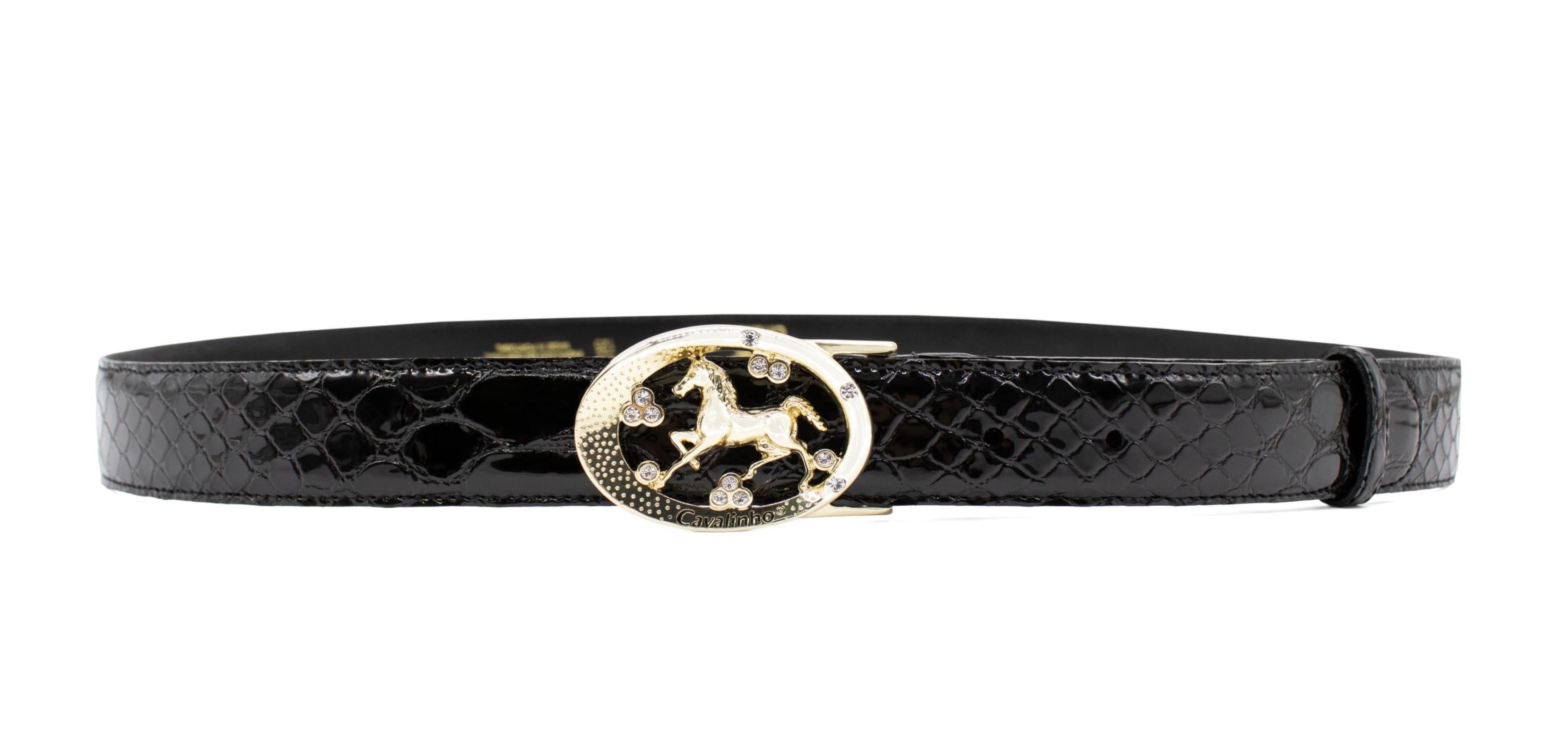 #color_ Black Gold | Cavalinho Oval Horse Leather Belt - Black Gold - 58010817.01_1